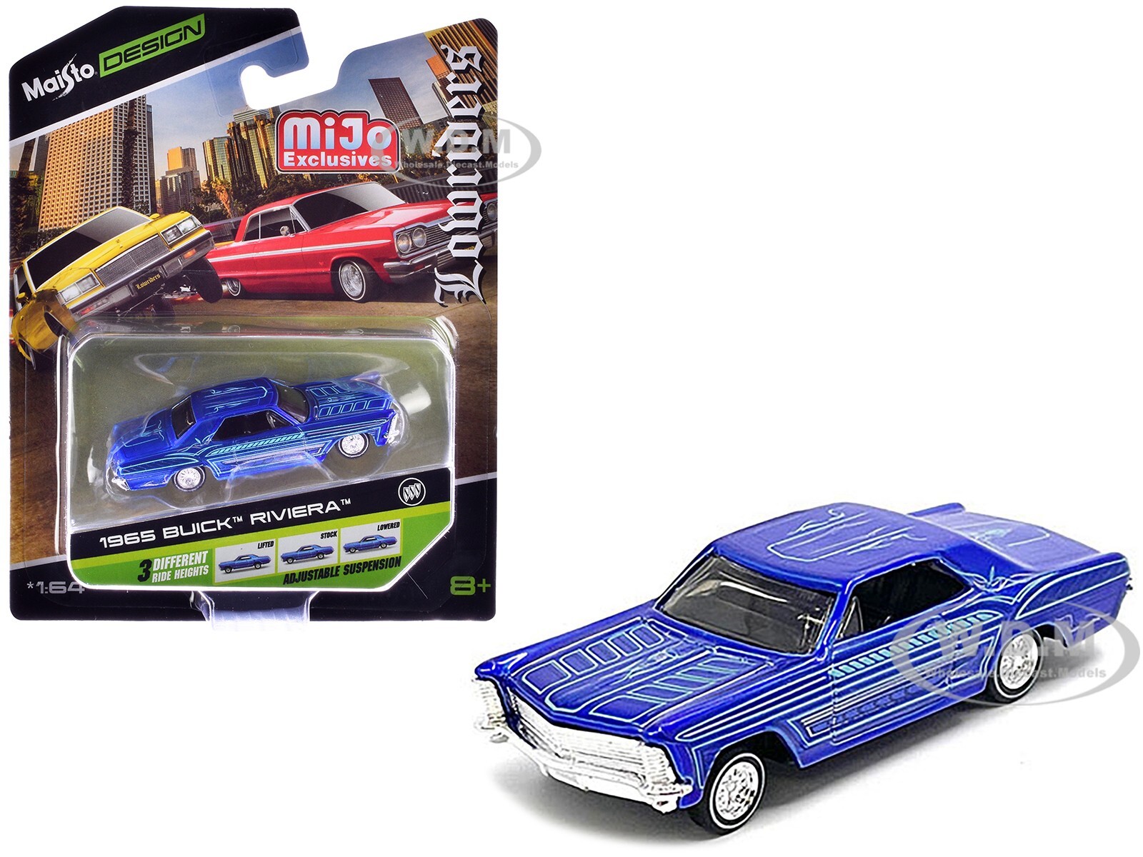 1965 BUICK RIVIERA CANDY BLUE 1/64, МОДЕЛЬ АВТОМОБИЛЯ, ИЗГОТОВЛЕННАЯ НА ЗАКАЗ КОМПАНИЕЙ MAISTO 15494-23 D