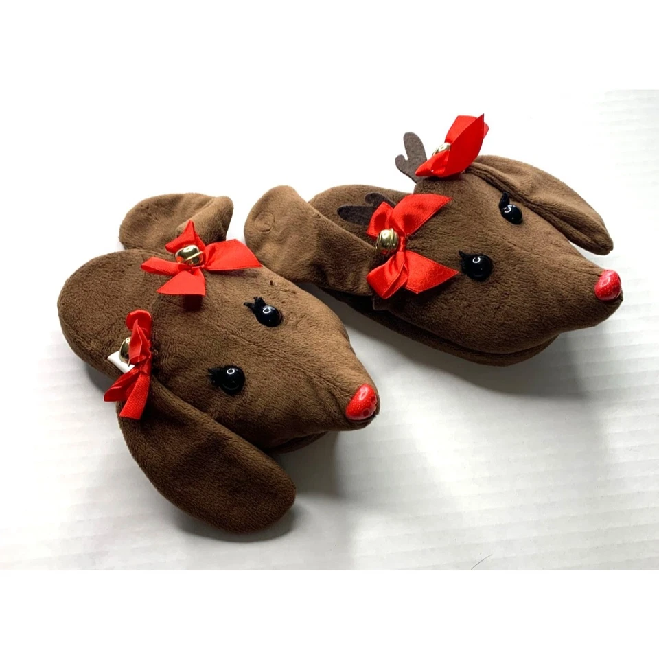 Zapatillas Poochie and Co Niñas Talla Pequeña 4 5 Ciervos Reno Marrón Campanas Arcos Chri Foto 4 de 4