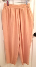 Vintage Elisabeth Liz Claiborne 100 Silk Pants Wide Leg Pull On Pink Size 14 