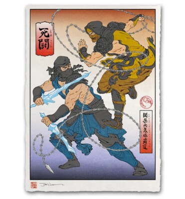 Mortal Kombat Sub Zero Scorpion MK Japanese Giclee Poster Print