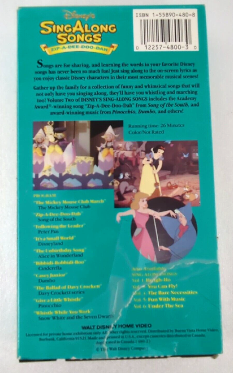 Disney's Sing Along Songs Zip-A-Dee-Doo-Dah VHS | eBay