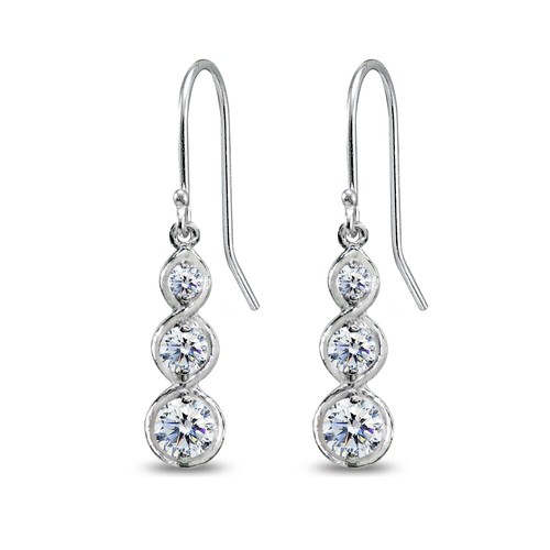 Three Stone Journey Infinity 925 Silver Dangle Earrings with AAA Zirconia - Picture 2 of 4