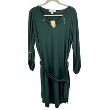 Michael Kors Tunic Dress Women XL Jewel Tone Office Classic Roll Tab Sleeves