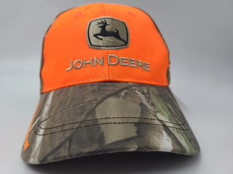 John Deere Spider Webb Farm Implements Blaze Orange Camo Adjustable Hat Cap Men - Image 2 of 4