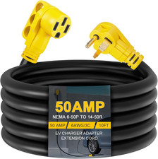 10Ft NEMA 6-50P to 14-50R EV Charger Adapter Cord, STW 6AWG 50 Amp 240/250 Volts