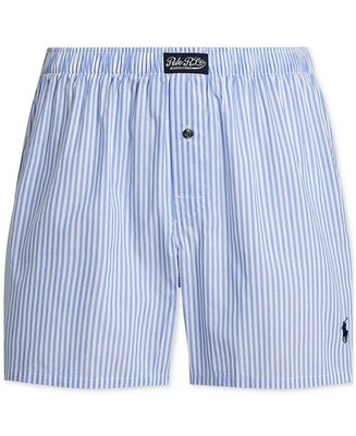 Polo Ralph Lauren Mens Woven Single-Button Fly Boxers M Blue Tick Stripe - NWT