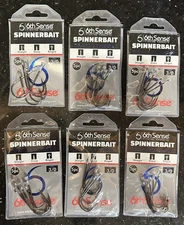 (6) 6th Sense SpinnerBait Hooks 3/0 Trailer Hooks Sharp Ringed Fishing 5 In Pack