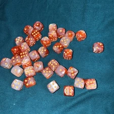 Dice D6 Set Of 36 Swirled Dice 12mm Pearl And Peach W/Golden Pips 40K D&D 