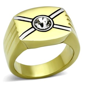 Authentic Men's Emblem Ring, Clear Top Grade Crystal, 14K Gold Plated,