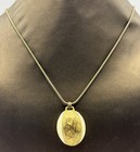 Isaky Paris Signed Vintage Necklace — Resin Stone Oval Pendant Snake Chain