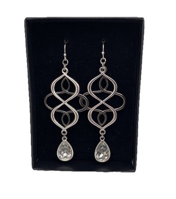 Avon Open Loop Teardrop Pierced Earrings Silver Tone Original Box