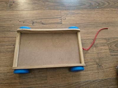 Shanghai Hong Xin Wooden Pull Toy Wagon Blue Wheels Red String 2013