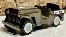 Vintage WWII Era Willys Jeep 1960s or 1950s Tinplate Friction Toy Car U.S. Army