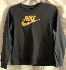 Nike GOLD LOGO BLACK PULL OVER SWEATSHIRT SIZE LARGE KIDS PRE OWNED