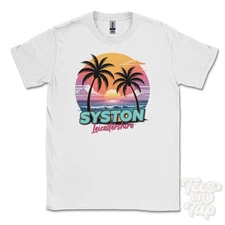 SYSTON LEICESTERSHIRE T-SHIRT - Retro Miami Style Funny UK Summer Parody