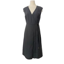 Valentino Wrap Effect Midi Dress Wool and Silk Black 46 (US 10) NWT