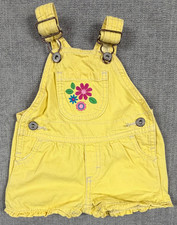 Y2K Oshkosh Overalls Shortalls Vestback Yellow Pink Floral ruffles 6 Months
