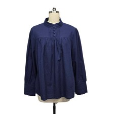 Scarlet Darkness Navy Blue Victorian Ruffle Collar Blouse Size XL Steampunk Top