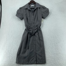 Calvin Klein Shirt Dress Womens 8P Dark Gray Belted Waist Button Front CT8K1F03