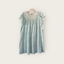Miss Elaine Silkyknit Short Sleeve V-Neck Nightgown Gown Aqua Paisley Floral 1X