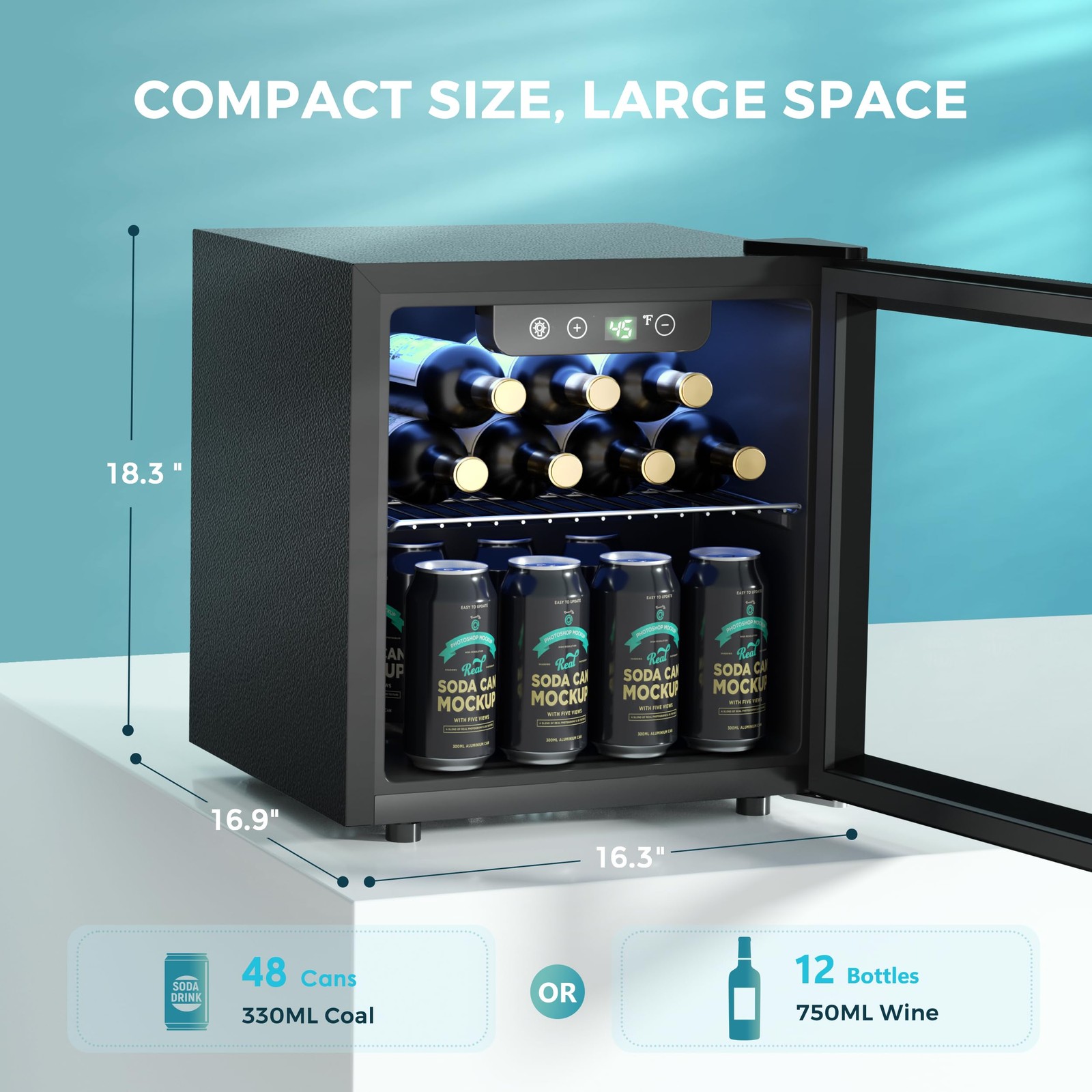 48 Can Beverage Refrigerator cooler-Mini Fridge Glass Door for Beer Drinks Wi...