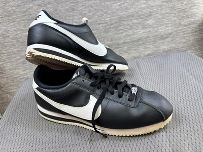 Nike Cortez Basic Leather Shoes Men Sz 10.5 Black White Running Comfort Sneakers
