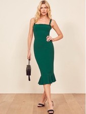 Reformation Wilshire Ruffle Midi Dress Emerald Green Size 0