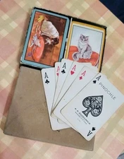 Vintage E.E. Fairchild Dog & Cat Playing Cards Full Deck w/ Fanfare Velvet Box