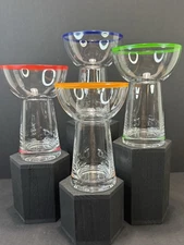 The Wine Savant Stemless Margarita Glasses (Set of 4)  Colorful Rim Accents