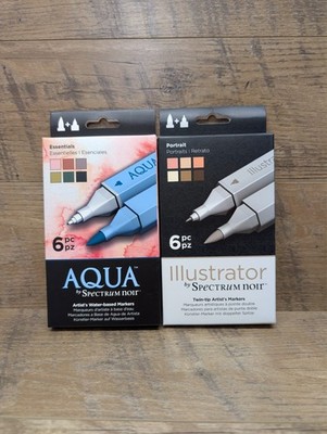 Spectrum Noir Aqua & Illustrator Marker Sets 12pc Essentials & Portrait Bundle