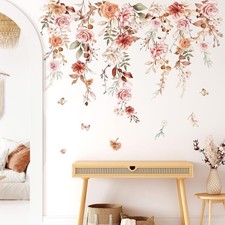 Hanging Flower Vine Wall Stickers Boho Floral Leaves Peel  Stick Wall Art