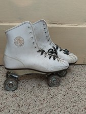 Vintage Official Roller Derby Skates White Leather Metal Wheels Womens Size 4