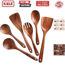 Wooden Spoons for Cooking, 6 Pcs Wooden Utensils for Cooking, Natural Teak Wo...