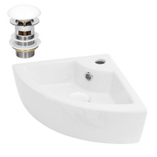 Lavabo angolare bagno in ceramica bianco 460x330x130 mm con piletta push-open