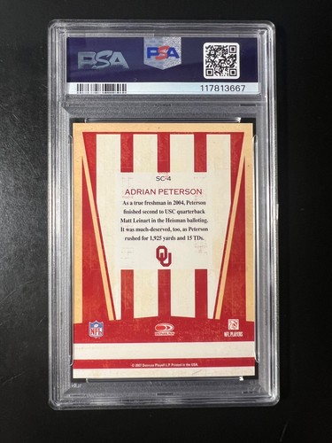 2007 Donruss Classics School Colors #4 Adrian Peterson PSA 10 POP 4 Vikings - Picture 2 of 2