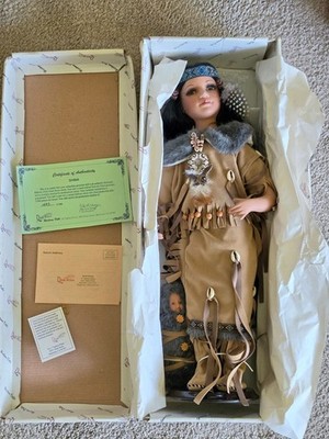Duck House Heirloom Porcelain Doll ''Shima'' Native American 21'' w/Papoose & COA