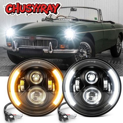 Pair 7 Inch Round LED Headlights High/Low Beam For MG MGB 1969-1981