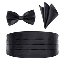 BlingKingdom Men's Satin Cummerbund Pretied Bow Tie Breast One Size, Black