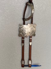 R Harris Silver Leather show headstall used FLASHY  no reserve free shipping