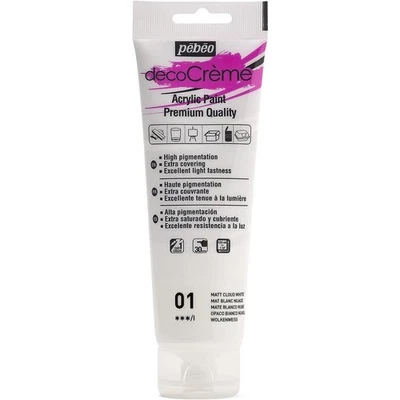 [089001] Pébéo Tube 120ml Peinture Acrylique Décocrème Mat BLANC NUAGE - Photo 1/2