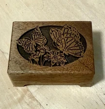 Vintage Sankyo Japan Lasercraft Miniature Wood Music Box Floral Butterfly WORKS