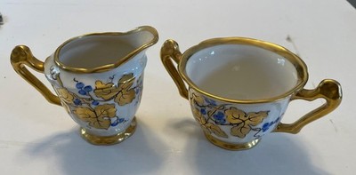 Vintage Stouffer Golden grape vines Cream & Sugar Fine China Set Signed