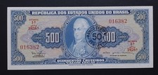 Brazil 500 Cruzeiros stamped with a 50 Centavos 1967 P. 186 - UNC TOP