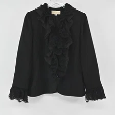 Vtg NINA RAYNOR Womens Jacket Sz 12 Black Ruffle Lace Whimsigoth Steampunk Vamp