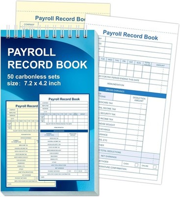 Professional Weekly Payroll Log Book: 2-Ply Carbonless, Wire-O, 7.2 x 4.2 Inch