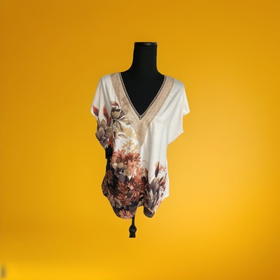 Etcyy New Womans Plus Sleeveless Multicolor Vneck Blouse SZ 2XL