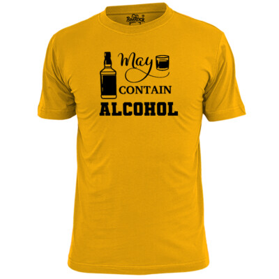 Mens May Contain Alcohol Funny  T Shirt Stag Party Drinking