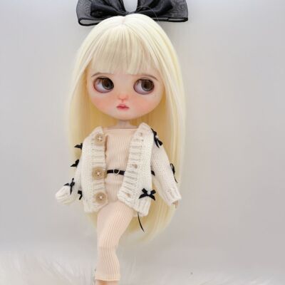 Blythe Doll Clothes Casual Sweater Set Bow Embellishment Dress for 28-30cm Toys