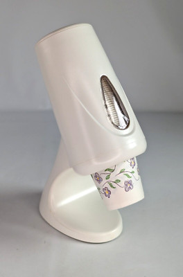 Vintage Atomic Dixie Cup Dispenser Counter Top White With 3 oz Floral Cups