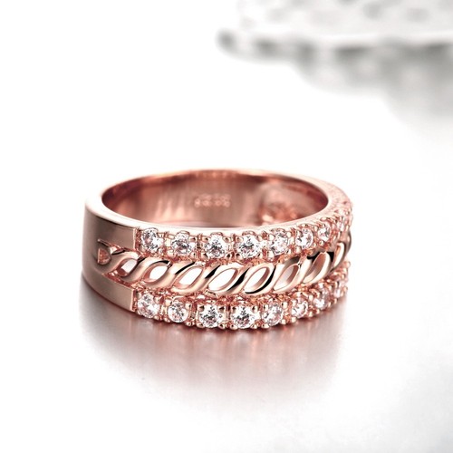 Women's 18K Rose Gold GP Crystal Filigree Wedding Engagement Band Ring Size 7- 8 - Picture 6 of 8